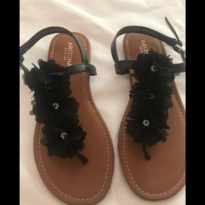 Sandal - Black Flat Thong style - Size 8